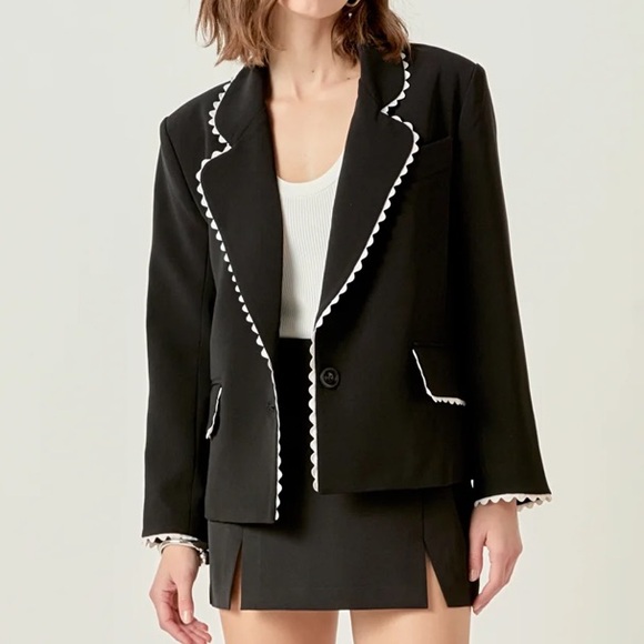 English Factory Black Rick Rack Edge Blazer - Picture 2 of 4